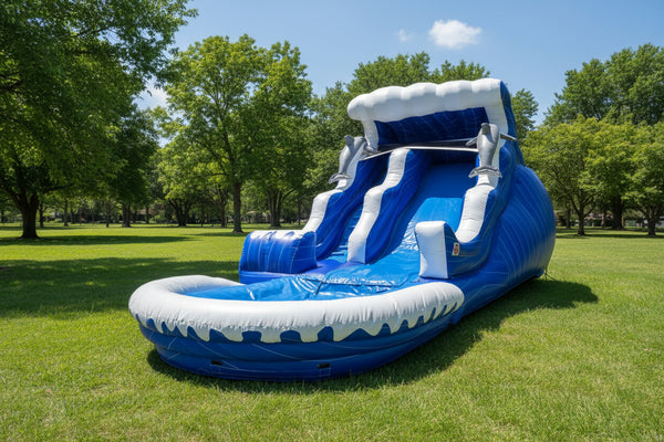 [18' Double Drop Wave Slide Pool] Inflatable Water Slides