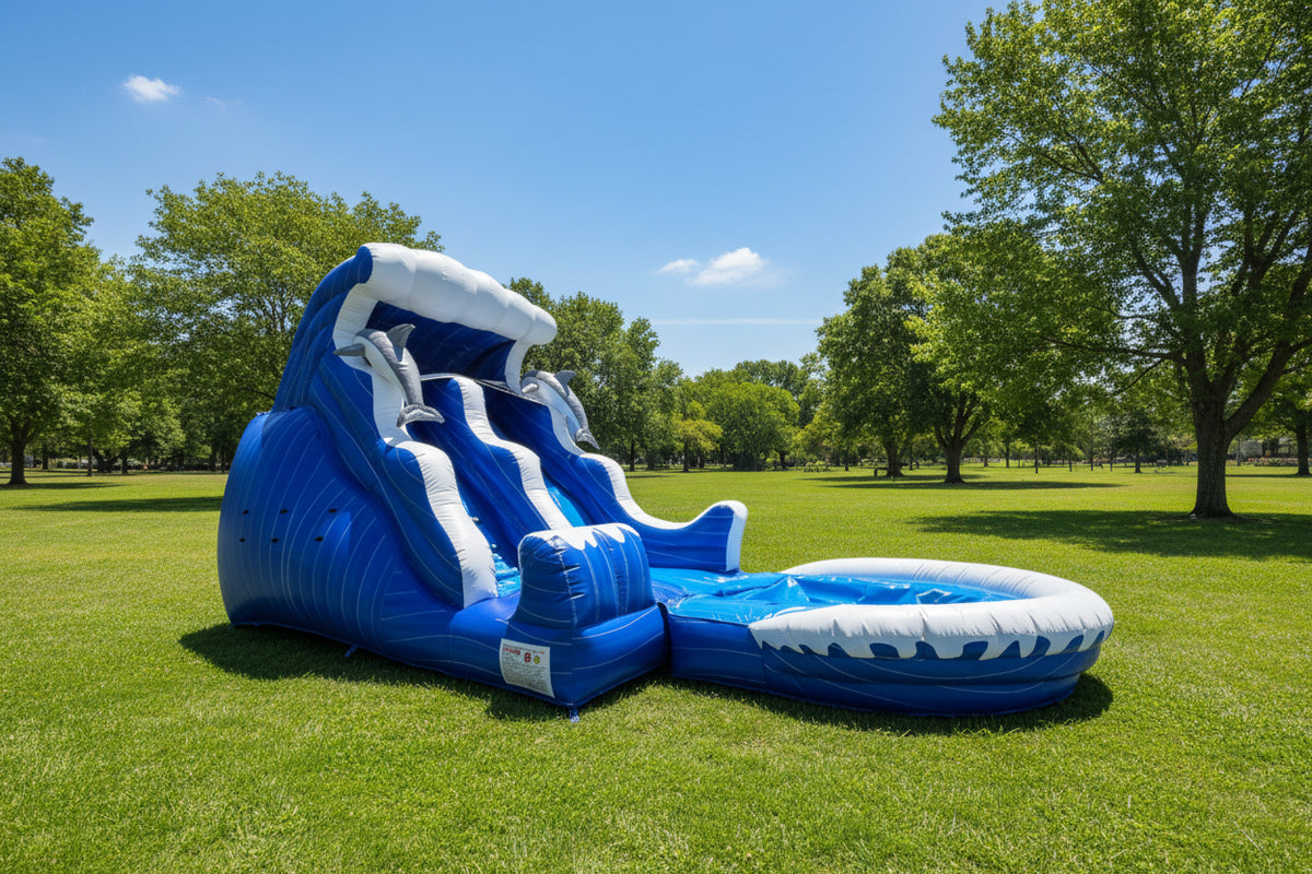 18' Double Drop Wave Slide Pool | Commercial Inflatable Water Slide