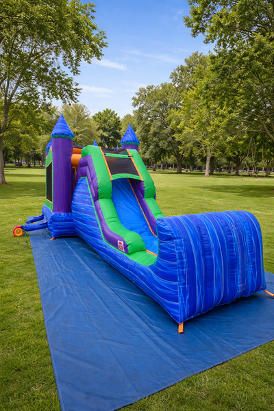 5 in 1 Super Combo Blue Marble Commercial Inflatable Bounce House Combo