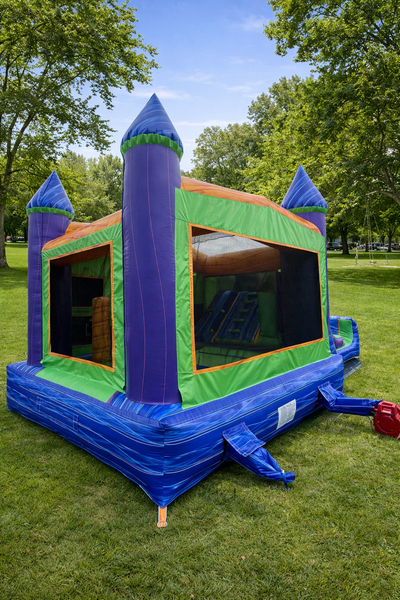 5 in 1 Super Combo Blue Marble Commercial Inflatable Bounce House Combo