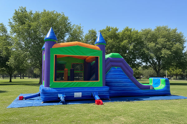 5 in 1 Super Combo Blue Marble Commercial Inflatable Bounce House Combo