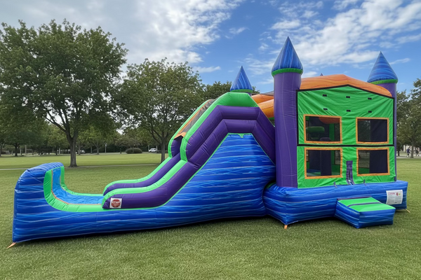 5 in 1 Super Combo Blue Marble Commercial Inflatable Bounce House Combo