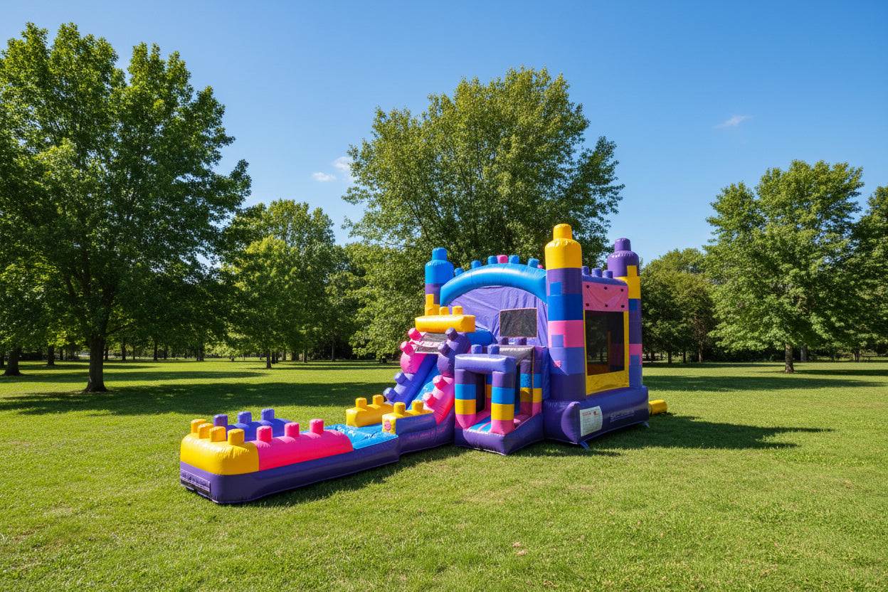 Pink Brick Bounce Combo | Commercial Inflatable Bounce House Combo