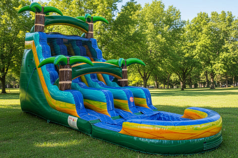 18 Foot Tropical Double Drop Wet Dry Inflatable Slide | Commercial