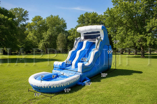 [18' Double Drop Wave Slide Pool] Inflatable Water Slides