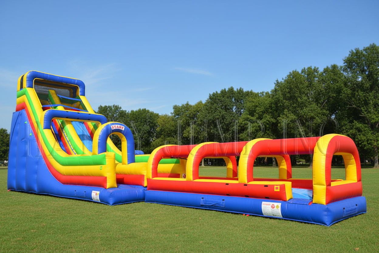 24 Foot Single Lane Slide w/ Slip and Slide | Commercial Inflatable ...